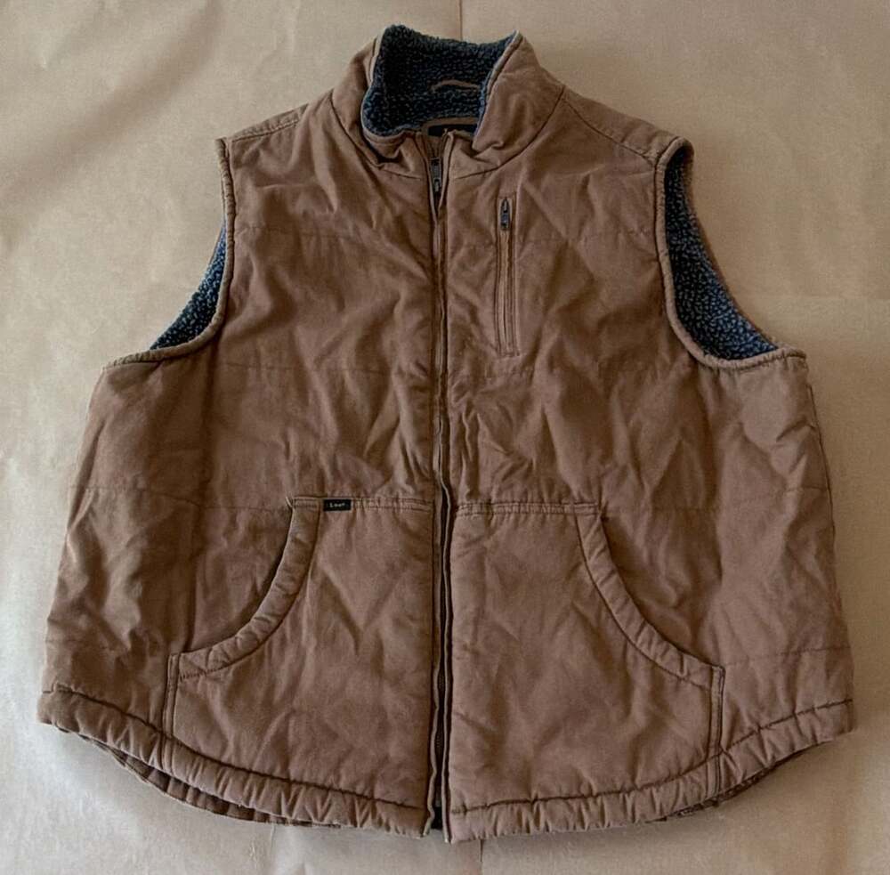 Lee Sherpa Lined Duck Canvas Workwear Vest Brown Size XXL